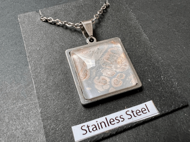 Silver & Pink Square Pendant Necklace