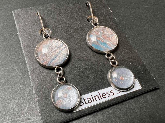 Pink & Blue Round Dangle Earrings | Stainless Steel