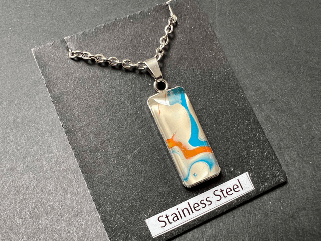 Cream & Turquoise Rectangle Necklace | Stainless Steel