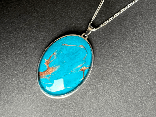 Large Turquoise & Bronze Fluid Art Necklace