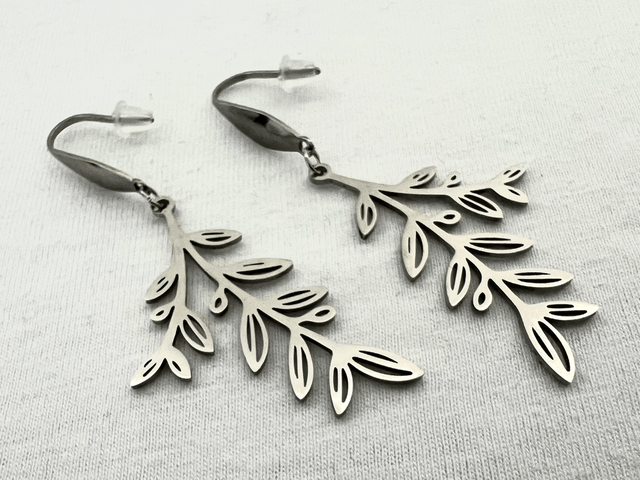 Stainless Steel Leaf Drop Earrings