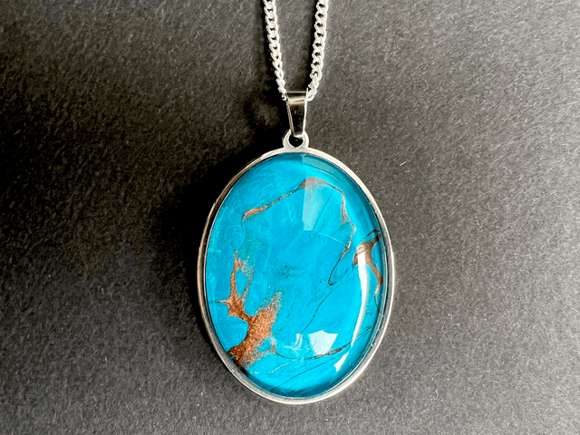 Large Turquoise & Bronze Fluid Art Necklace