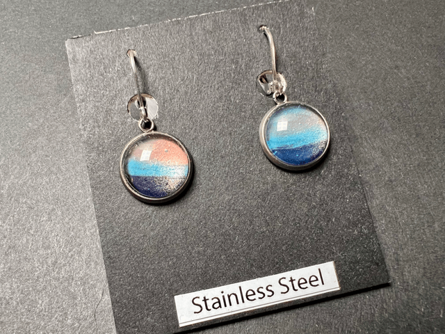 Blue & Pink Round Earrings | Stainless Steel