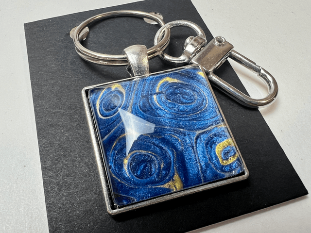 Blue and Gold Square Keyring