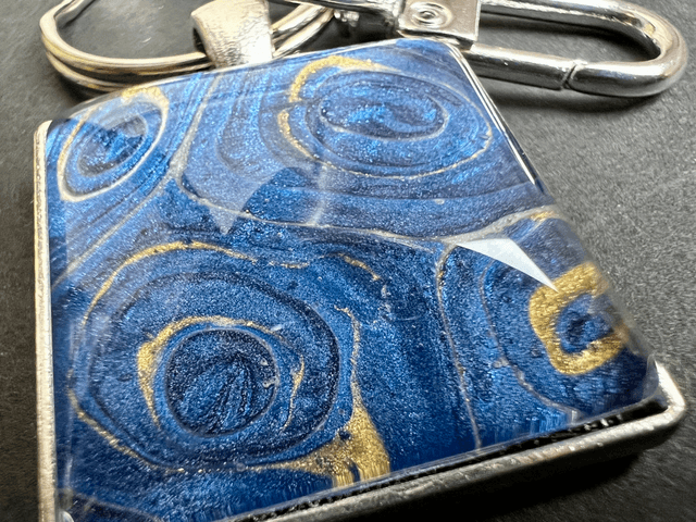 Blue and Gold Square Keyring