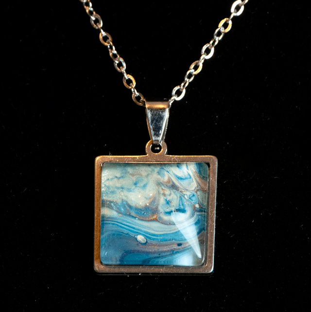 Blue & Copper Square Pendant Necklace