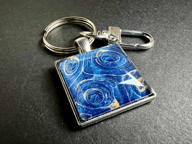 Blue and Gold Square Keyring