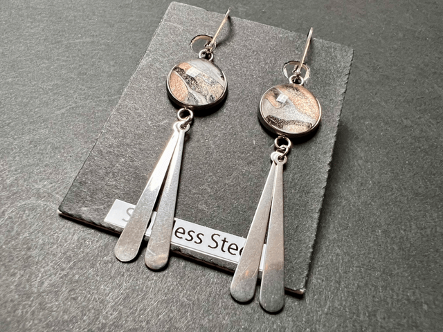 Dangly Pink & Silver Fluid Art Earrings | Stainless Steel