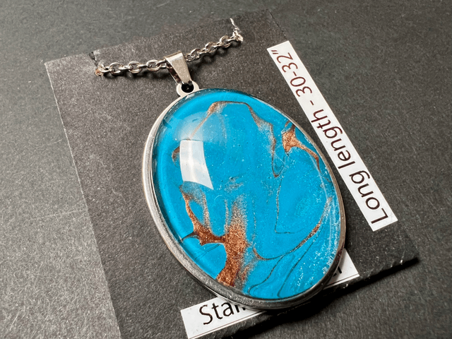 Large Turquoise & Bronze Fluid Art Necklace