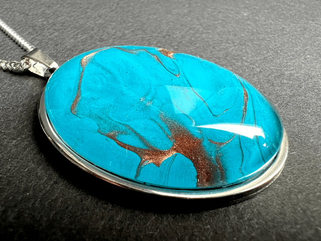 Large Turquoise & Bronze Fluid Art Necklace