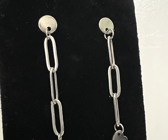 Paperclip Heart Drop Chain Earrings - Stainless Steel
