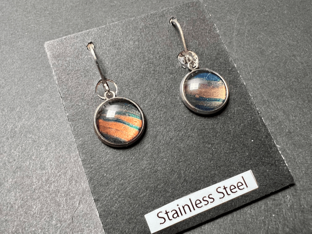Copper & Teal Round Earrings | Stainless Steel