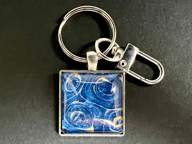 Blue and Gold Square Keyring