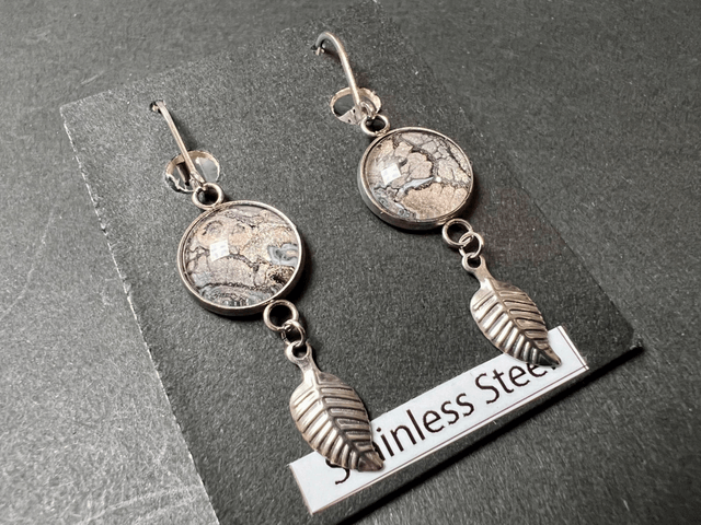 Pink & Black Leaf Dangle Earrings | Stainless Steel