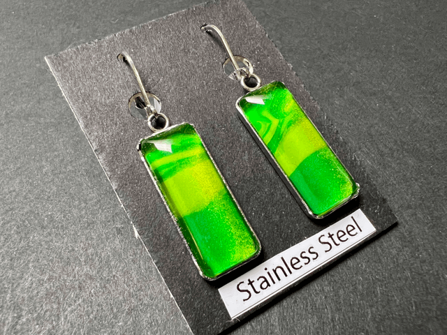 Green Rectangle Earrings | Stainless Steel