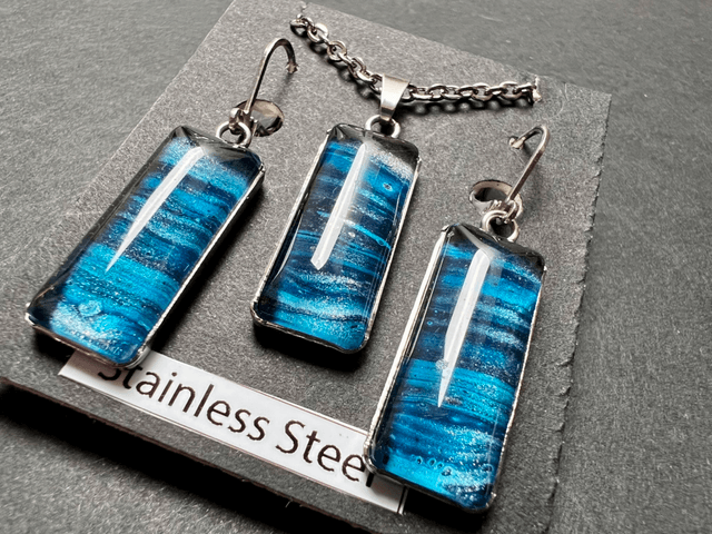 Blue Fluid Art Jewellery Set
