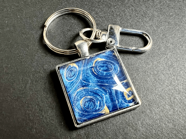 Blue and Gold Square Keyring
