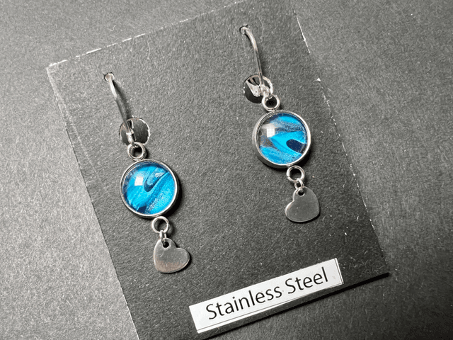 Blue Heart Drop Earrings | Stainless Steel