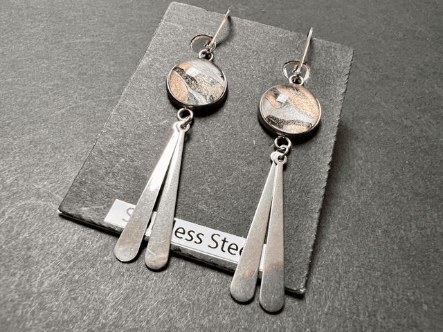 Dangly Pink &amp; Silver Fluid Art Earrings | Stainless Steel