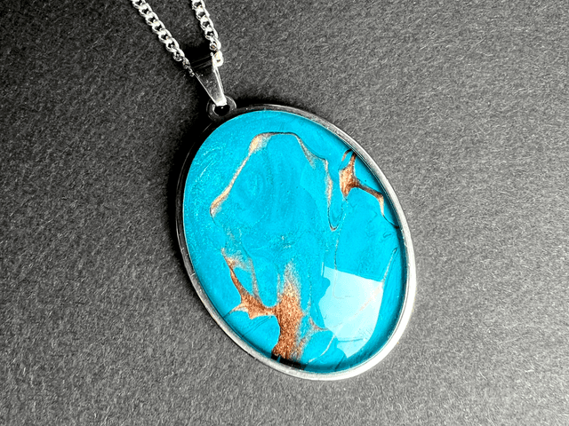 Large Turquoise &amp; Bronze Fluid Art Necklace